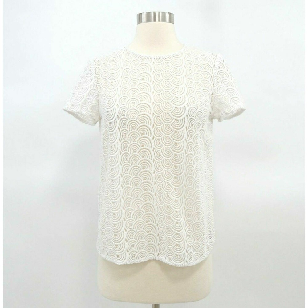 DvF Top Blouse Womens 0 Guipure-Lace White Melissa Sheer Exposed Zipper